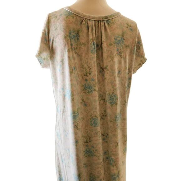 Miss Elaine women's L cream blue floral Rose pajama dress PJ nightdress nighty - Picture 3 of 6